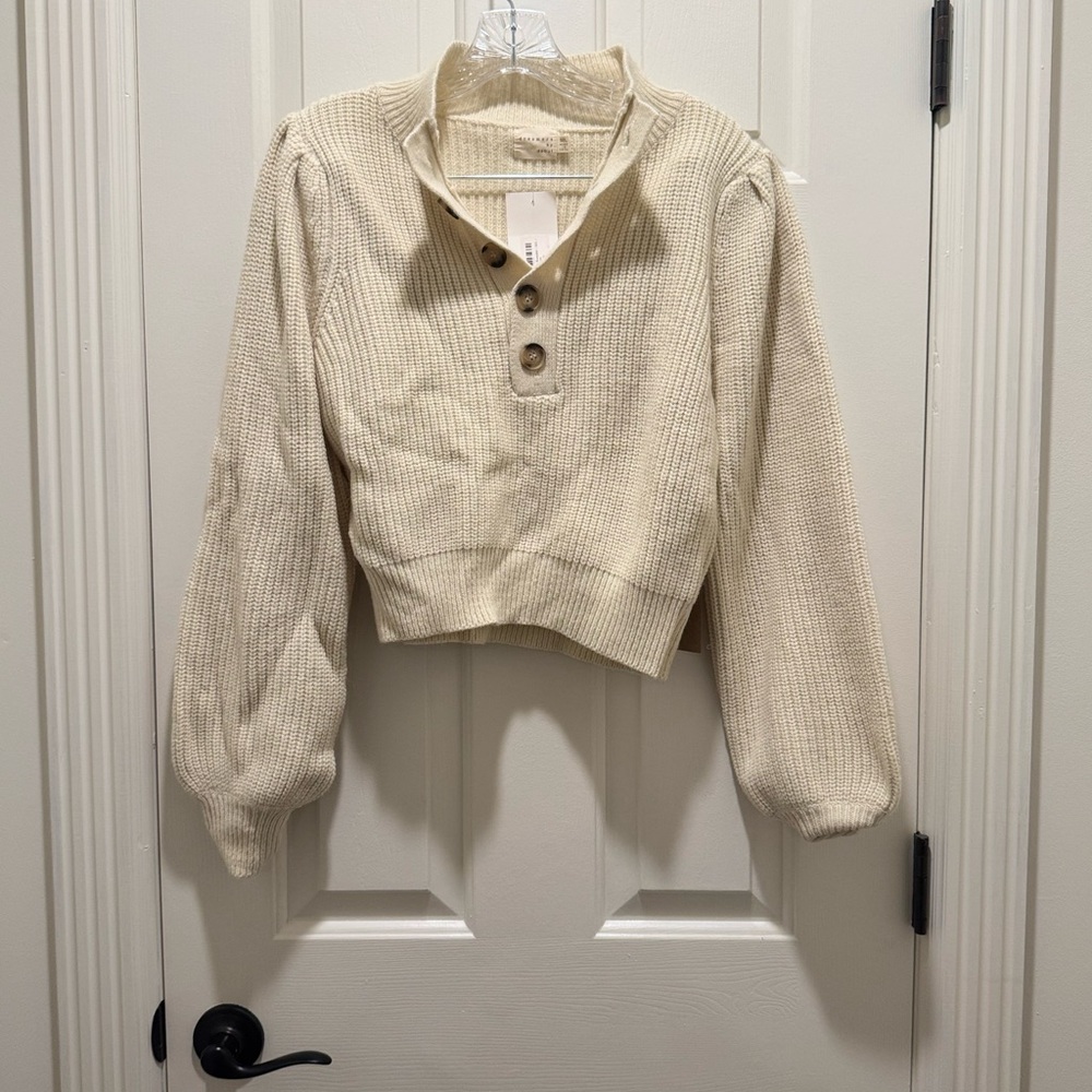 Kith brand Cream Ribbed Button-Up Sweater